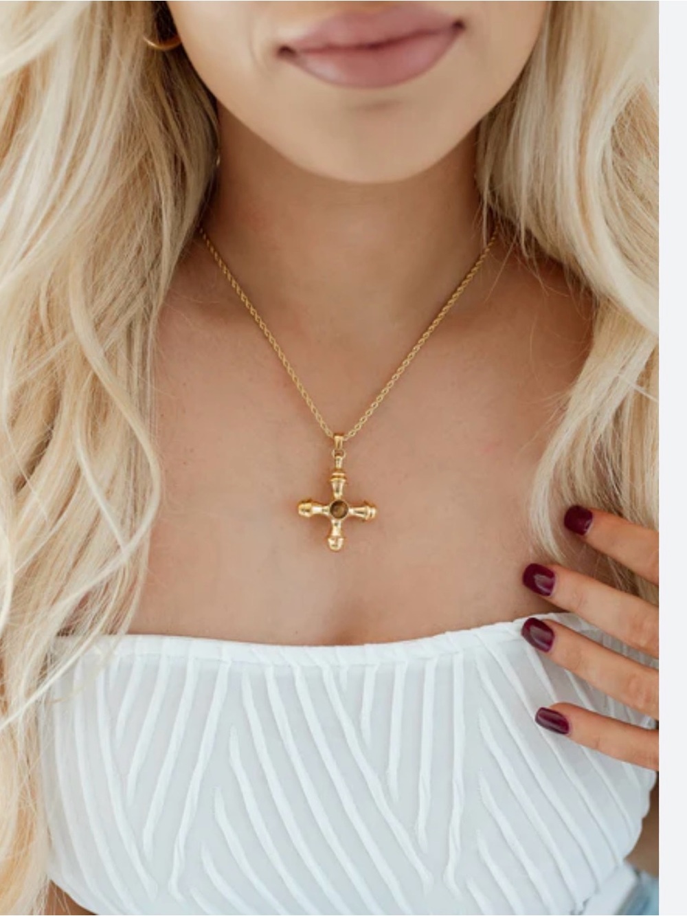 ADALENA Cross Tigers Eye Pendant Gold Cross Pendant Necklace Women Layer Jewelry